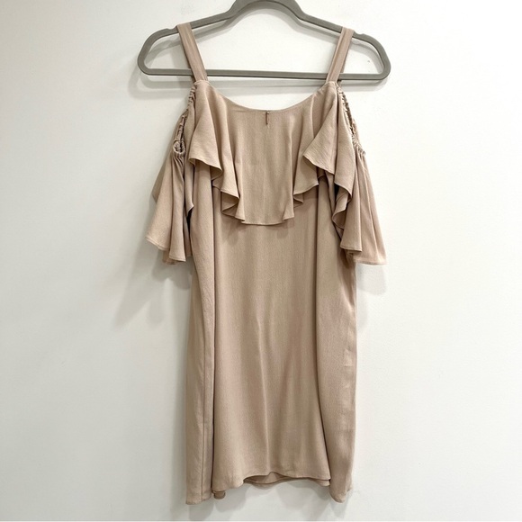 Misa Los Angeles Emil Dress in Stone Tan Taupe Ruffle Off Shoulder Size Small - Picture 4 of 10